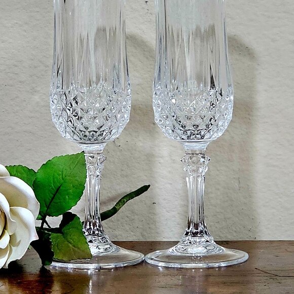 2 Cristal d'Arques Longchamp Champagne Flutes 8" Cut Crystal Glasses vintage - Picture 2 of 7